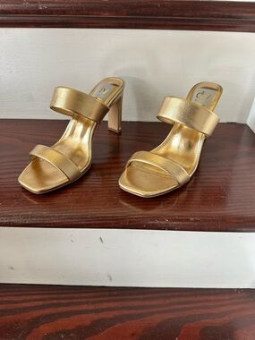DV by Dolce Vita Metallic Gold Double-Strap Block Heel Sandals